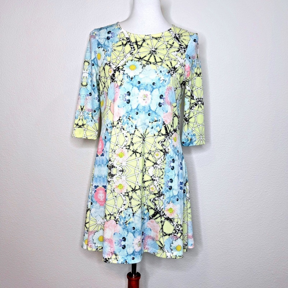 RIVER ISLAND Lightweight Pastel Floral Dress 4 (UK8) 3/4 Sleeves Travel Vacation